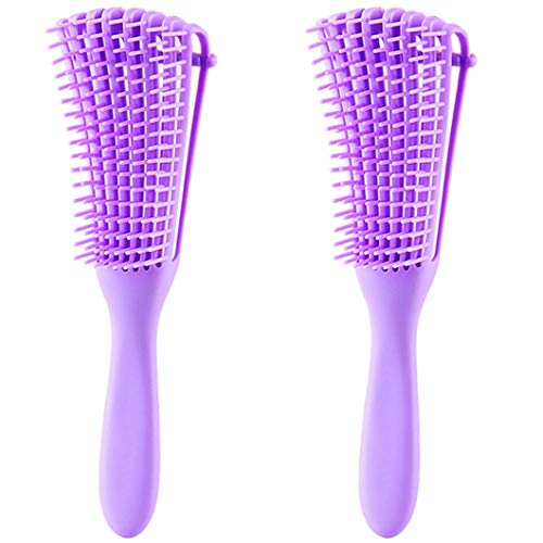 Messen Detangler Brush Flex Detangling Comb for 3a to 4c Kinky Wavy/Curly/Coily/Wet/Dry/Oil/Thick/Long Hair Eliminate Knots Reduce Fatigue(2 Pack,Purple)