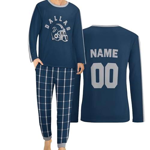 Custom Men's Personalized Pajamas Set Add Name Number Long Sleeve Sleepwear Suit for Dad Husband Son Gifts