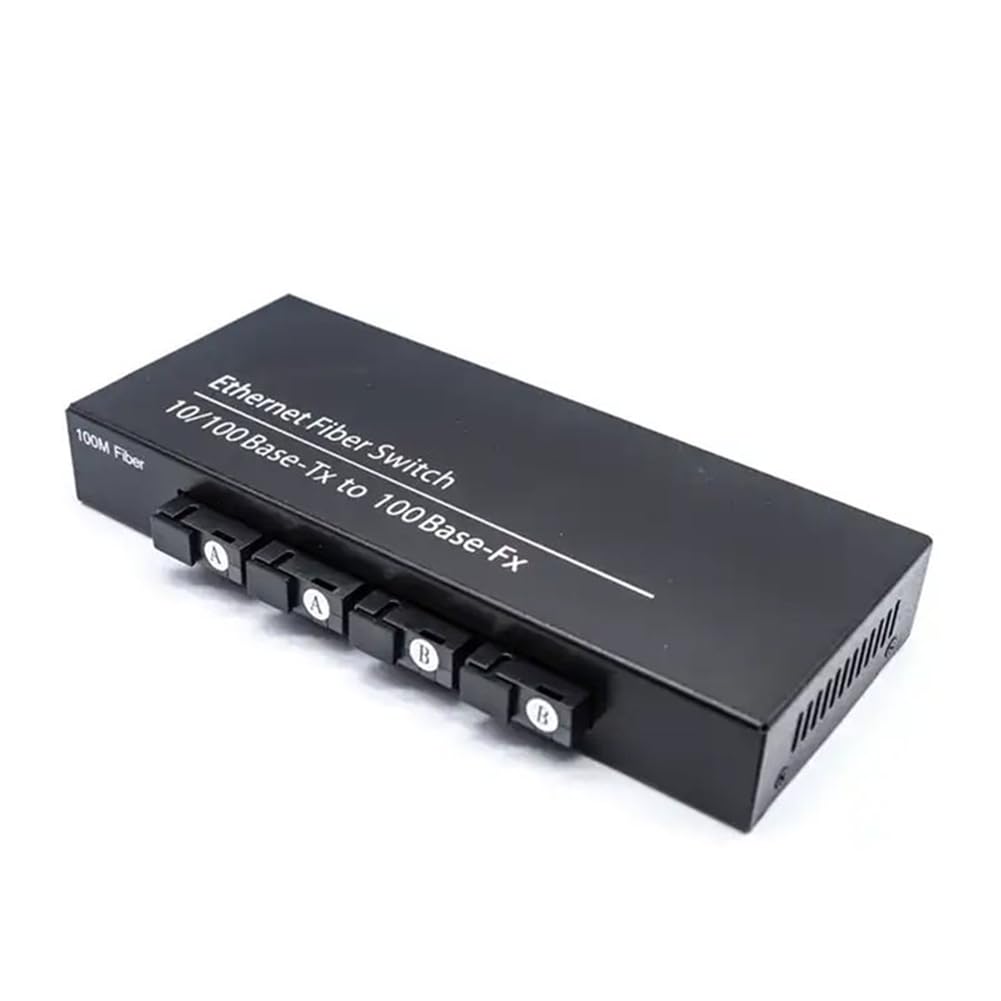 Fiber Optical Media Converter 10/100Mbps Single Mode 20Km 4 SC-Port 2 RJ45 Fiber Switch External Power Supply EU Plug