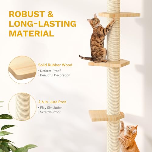 Estante de pared para gatos con rascador y torre multi-niveles miniatura 4