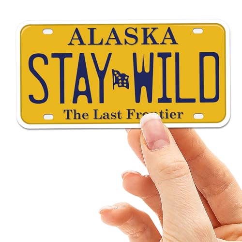 Alaska License Plate Bumper Stickers, Choose Your AK City Decal for Hydroflask (Stay Wild)