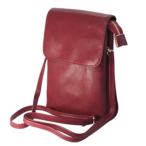 BAWAKO Damen Umhängetasche leder, Handytasche PU leder, Schicke schultertasche mit Reißverschluss Damen und Mädchen, tragbar kleine Handtasche (Rot)