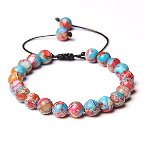 Bracelet jaspe multicolore 8mm réglable fini les bijoux trop grands - 3