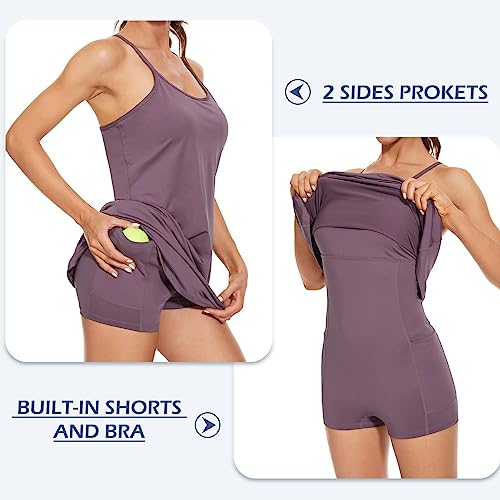 Tennis Dress For Women Workout Dresses With Built In Shorts & Bra Sleeveless Athletic Golf Dress Purple S #TOP3