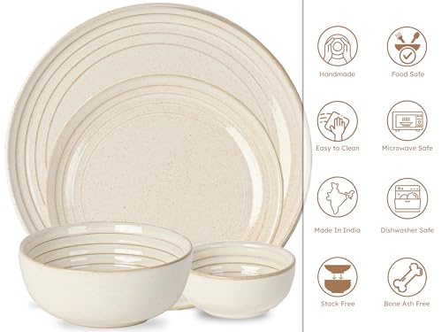 Image of Bodhi House Handcrafted Chip Resistance Porcelain Solid Dinner Set, 20 Pieces Dish Set Serving for 6, Microwave and Dishwasher Safe, Bone-Ash Free, Crockery Set for Dining and Gifting, Spanish White