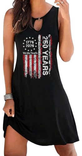 Image of AIMITAG American Flag Tank Dresses for Women USA Flag Stars and Stripes Patriotic July 4th Keyhole Neckline Beach Sundress