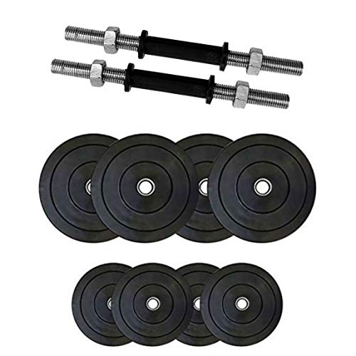Image of SX Fitness Home Gym Setup Combo Pack - 20 kg Rubber Weight Plates (2Kg X 4 Plates, 3Kg X 4 Plates) and Pair of Solid Dumbbell Rod for Home Gym , Black