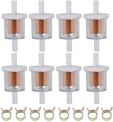 Tvent 1/4" Fuel Filter 493629 691035 with Fuel line Camp Replacement for 49019-0027 49019-7001 845125 Motorcycle Motor Lawn Tractor Mower (Pack of 8)