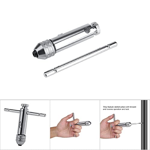 Yosoo Adjustable T-Handle Ratchet Tap Holder Wrench Household Alloy Steel Silver Adjustable T Type One-Hand Ratchet Wrench Adjustable Tap Wrench T-Handle Tap Wrenches (M3-M8 Long) - Image 3
