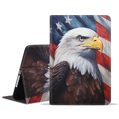 POIUYTREW Case for iPad 9th/8th/7th Gen (2021/2020/2019) 10.2 Inch, PU Leather Folio Case Smart Cover with Stand & Auto Wake Sleep for iPad Air (3rd Gen) 10.5" 2019, Patriotic American Flag Bald Eagle