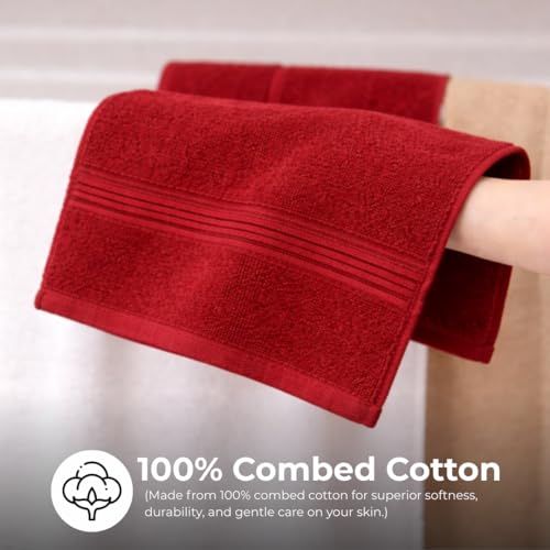 Image of Cotton Face Towel Pack of 4, 100% Cotton Towels, Soft Absorbent Small Gym Towel for Face, 400 GSM Quick Dry Bathroom & Travel Towels Men & Women, 30 x 30 cm, Maroon & Green