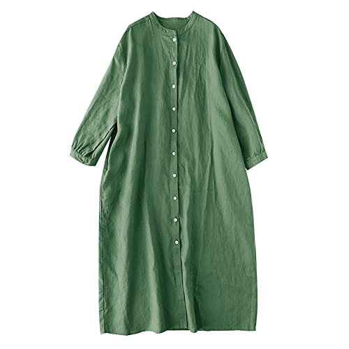 Robe grande taille en coton et lin ample à manches longues pour femme