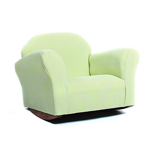 Image of Gingham Rocking Chair for Kids – Soft Microsuede Upholstery, Sturdy Wooden Frame, Ergonomic Padded Seat, Smooth Rocking Motion, Easy to Clean, Ages 2–5, Perfect for Bedrooms & Playrooms.