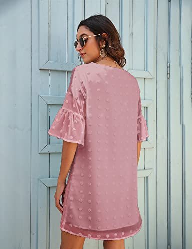 Image of Blooming Jelly Womens White Dresses Short Sleeve V Neck Ruffle Cute Sun Dress Chiffon Flowy Shift Mini Dress