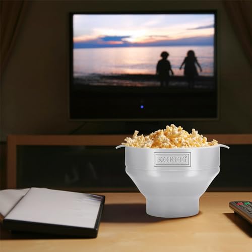 Image of The Original Korcci Microwaveable Silicone Popcorn Popper, Microwave Popcorn Popper, Collapsible Microwave Popcorn Maker Bowl, No Oil Required, Use In Microwave, Dishwasher Safe (White) (Pack of 2)