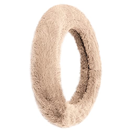 Image of FH Group Universal Fit Doe16 Faux Rabbit Fur Cozy Steering Wheel Cover fits Most Cars, SUVs, Trucks, and Vans, Ultimate Protection Beige