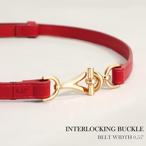 XZQTIVE Leather Skinny Belt for Women Adjustable Thin Waist Belt Gold Buckle for Dresses Coats Jeans4