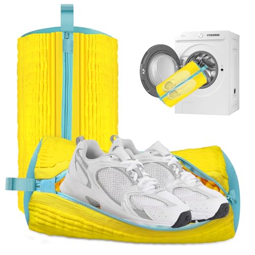 XQXA Shoe Washing Machine Bag 2-Pack - Reusable Shoe Washing Bag with Hidden Zipper, Machine Washable Shoe Bag for Sneakers, Tennis & Athletic Shoes (Yellow)