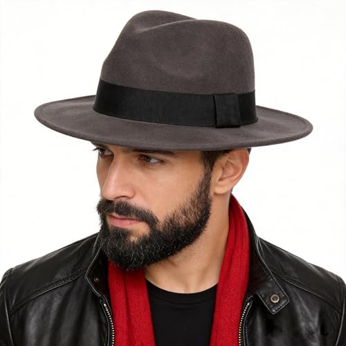 Image of FORBUSITE Wool Felt Wide Brim Fedora Hats for Women Men