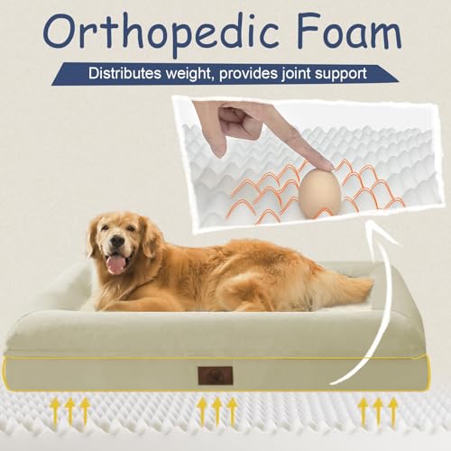 Image of Orthopedic Dog Bed Waterproof Pet Sofa for Large Sized Dogs | 360 Degree Bolster Support, Egg Crate Foam, Waterproof Liner, Non-Slip Bottom, Machine Washable Cover, 36 x 27 Inch