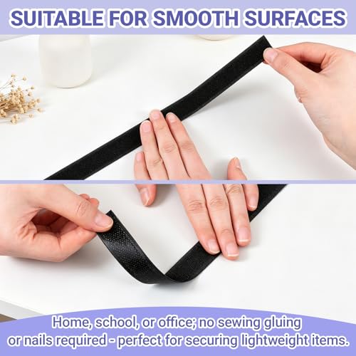 Image of Riceshoot 2 Pack Hook Tape 3 /4 Inch x 82 ft Black Heavy Duty Tape Hook and Loop Side Only Tapes Nylon Self Adhesive Strips for Crafting Office Stationery Household Wall Hanging