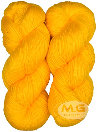 Image of M.G ENTERPRISE Brilon Yellow (400 gm) Wool Hank Hand Knitting Wool /Art Craft Soft Fingering Crochet Hook Yarn, Needle Knitting Yarn Thread Dyed