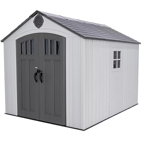 Lifetime Outdoor Storage Shed, 8x10 Ft, Gray, Resin Tool Shed with Lockable Doors and Steel-Reinforced Walls