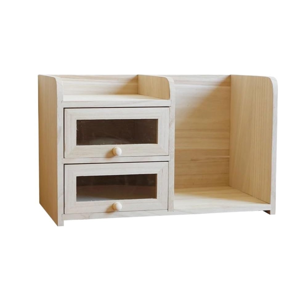 AYCDL Bookcase Small Desktop Bookshelf Wooden, Office Organizer with 2 Drawers, Desk File Storage Display Shelfm, for Office Home School Display Shelf