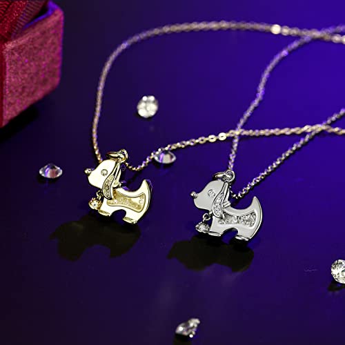 Ailife 14K White Gold Plated Dog Pendant Necklace For Women And Men, Cubic Zirconia Necklace For Dog Lovers And Dog Owners, 18" Chain (White Dog Pendant) #TOP2