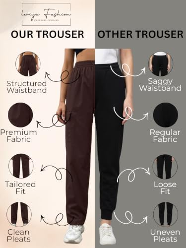 Image of Leriya Fashion Women's Elastic Waist Cargo Pants| Casual Loose Fit Jogger Trousers with Pockets| Lightweight Streetwear Pants for Women