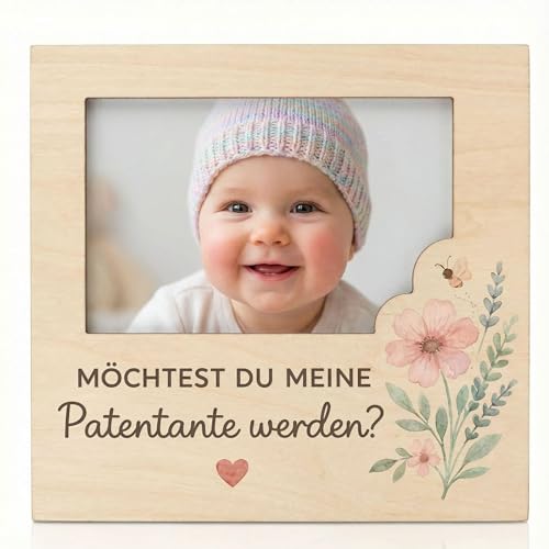 Milaboo Holzrahmen zur Schwangerschaftsverkündung Bilderrahmen aus Naturholz mit Gravur Fotorahmen für Ultraschallbild (Patentante)