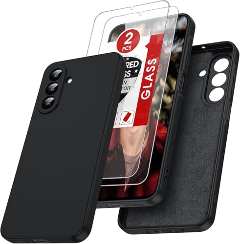LeYi for Samsung Galaxy A26 5G Phone Case with 2 Tempered Glass Screen Protector Soft Silicone Slim Cover Flexible Thin Protective for Samsung Galaxy A 26 5G Black