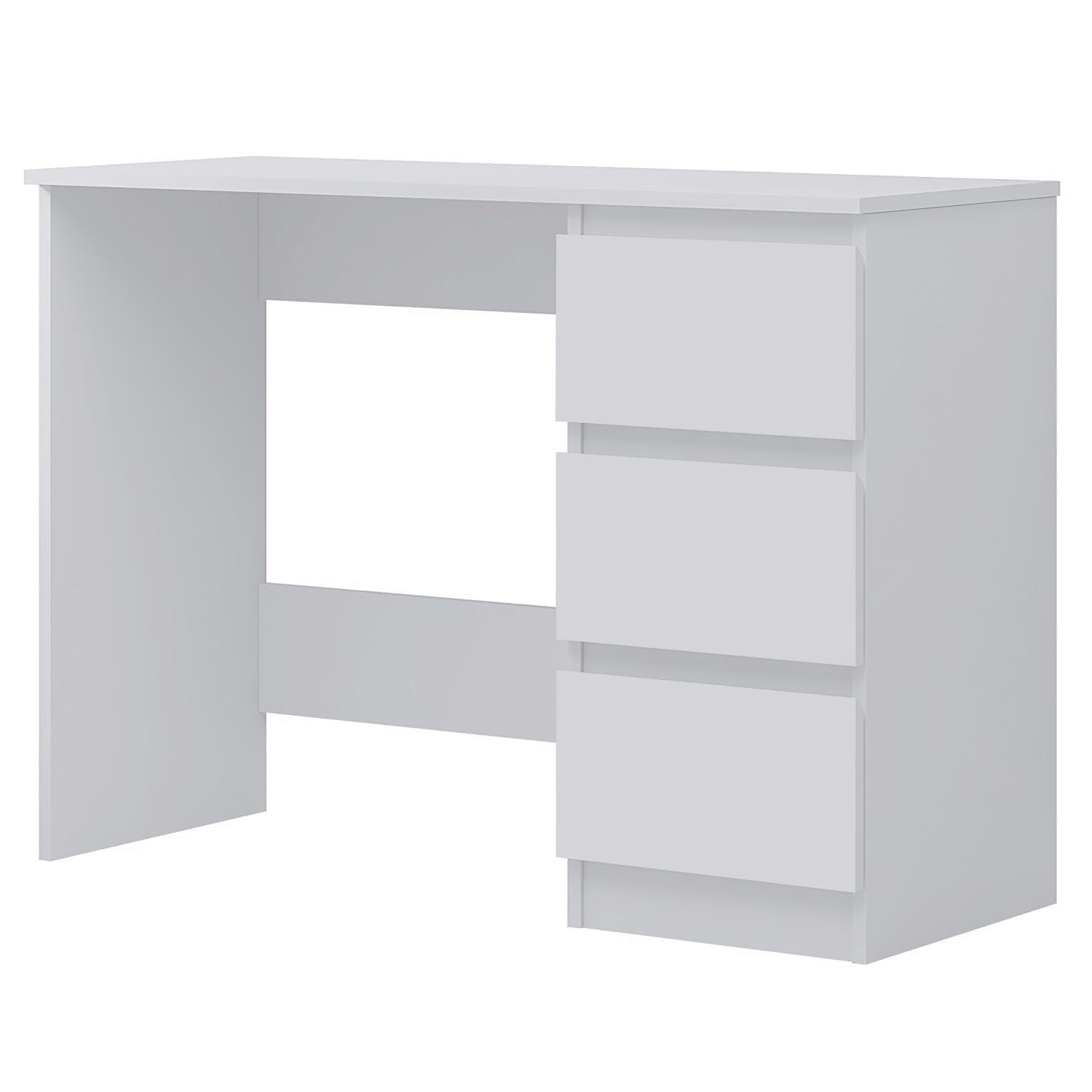 FWStyle Modern Matt White 3 Drawer Dressing Table Home Office Desk Scandinavian Style Make Up Artist Desk