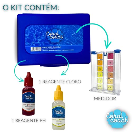 Estojo Medidor PH e Cloro CORAL COAST Kit Limpeza Manutenção Piscina Água Cristalina Verão