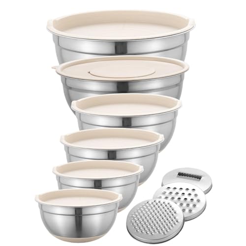 Ciotola per cottura al forno, ciotola per mescolare per cucina - Ciotola da cucina in metallo, set di 6 ciotole con grattugia, set di ciotole multifunzione per cucinare, cuocere e servire