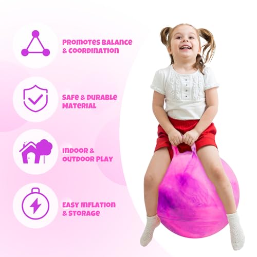 Upper Rider 20 Inch Clouds Hopper Ball for Kids Ages 6-12, Purple Pink Bouncy with Handle, Extra-Large Inflatable Jumping Ball with Pump and Gift Box, Indoor Outdoor Balance Toy for Girls and Boys - Image 5