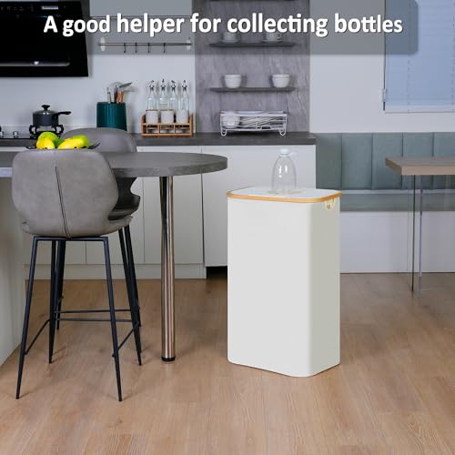 iEGrow 29 Gallon Recycling Bin for Kitchen, Indoor Home Recycle Bins with Lid, 110L Large Recycling bin with 2 Removeable Reusable Inner Bags, for Bottles Cans Glass Plastice Cartons(Beige) - Thumbnail 4