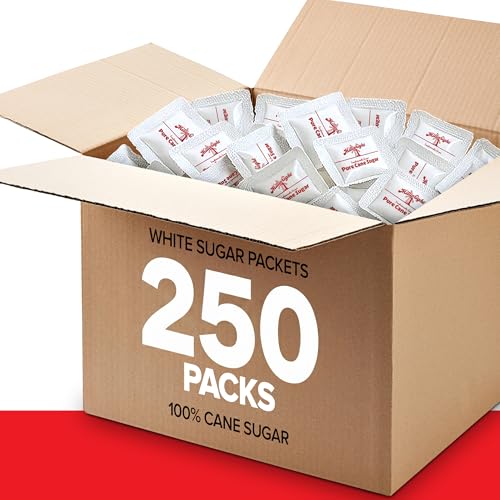 Image of Bulk Sugar Packets, 250 Count - Individual Servings of White Sugar Packets for Coffee and Tea, Granulated Sugar Packs Great for Restaurants, Coffee Shops, Offices, Schools, and More