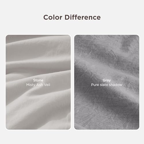 Bedsure 100% Stone Washed Cotton Duvet Cover Queen Size - Stone Color Minimalist Cotton Duvet Cover Linen Like for All Seasons - GentleSoft™ Plain Simple Bedding (Queen, 90"x90")