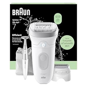 Braun Silk·épil 7, Epilierer Damen, Breitem Kopf für eine Einfache Haarentfernung, Nass & Trocken, Lang Anhaltend Glatte Haut — Inkl. Rasieraufsatz, Trimmeraufsatz und Bikini-Trimmer — 7-241, Silber