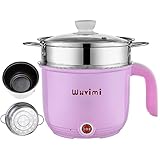 Wxvimi Electric Noodle Pot - 1.8L Rapid Ramen Cooker with Steamer, Non-Stick Mini Hot Pot for Pasta, Dumplings, Eggs, Soup, Porridge (Pink)