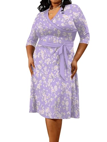 Image of PinkPatty Women's Plus Size Maxi Dress Print 3 /4 Sleeves V Neck Party Sundress Wedding Guest Dresses