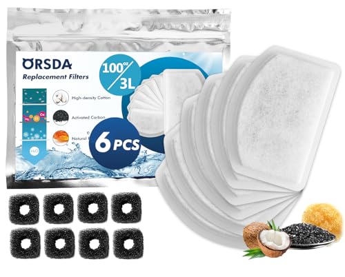 ORSDA Cat Water Fountain Filters, 14 Pack Replacement Carbon, Resin Filters for D60 100oz/3L Automatic Pet Fountain Cat Water Fountain Dog Water Dispenser