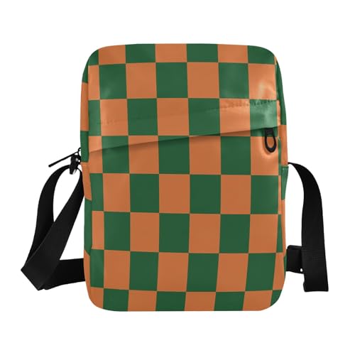 messenger bags for women shoulder bag men Shoulder Hand Bags Adjustable Strap for outdoor sports outdoor sports- Orange and Green Checkerboard Pattern