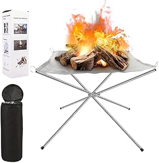 Portable Fire Pit for Camping, Outdoor Fire Pits Stainless Steel Mesh Camping Accessories for Campervan, Foldable Wood Burning Bonfire Fire Pit for Garden,Camping, Backyard, BBQ Picnic(M : 42*42*34cm)