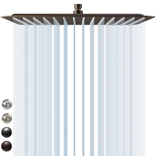 Image of SR SUN RISE Luxury 16 Inch Extra Large Square Stainless Steel Shower Head High Pressure Rainfall Showerhead Ultra Thin Water Saving Oil Rubbed Bronze 2.5 Gpm