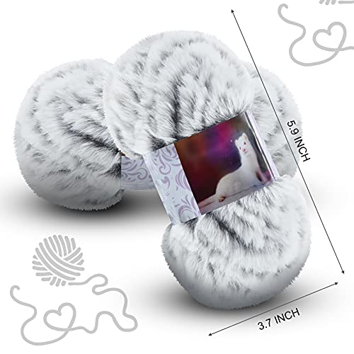 Image of 2 Pieces Soft Fur Yarn - Fuzzy, Fluffy Faux Fur Eyelash Yarn, Cream for Crochet, Knitting Projects - 30m /50g Each(White with Black)