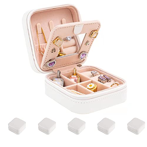 Image of KElofoN Travel jewelry case Travel jewelry box Travel Jewelry Organizer Small Jewelry Organizer Box for Girls Women with Mirror (White-5)