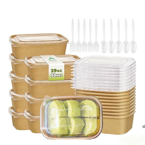 Kaderron 50 Pack 29 OZ Large Paper Bowls with Lids【with