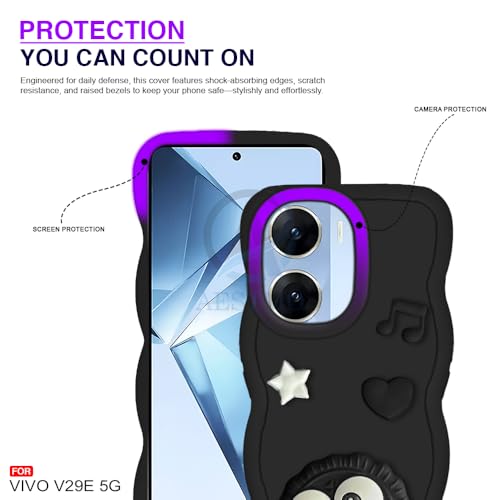 Image of AESTMO Back Case Cover for Vivo V29E 5G | 3D Cute Fun Cartoon Characters | Anti Slip Grip Cute Wave Curly Frame Shape | Full Body Protection Back Cover for Vivo V29E 5G (Black)